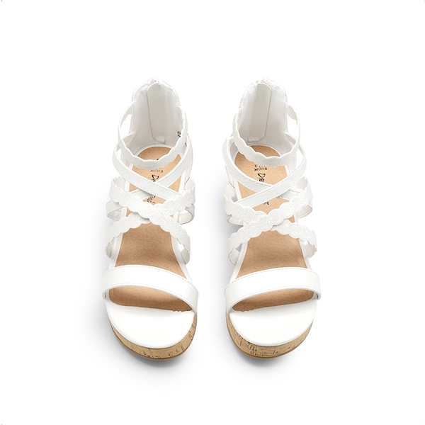 Girls' Strappy Wedge Sandals - WHITE - 4